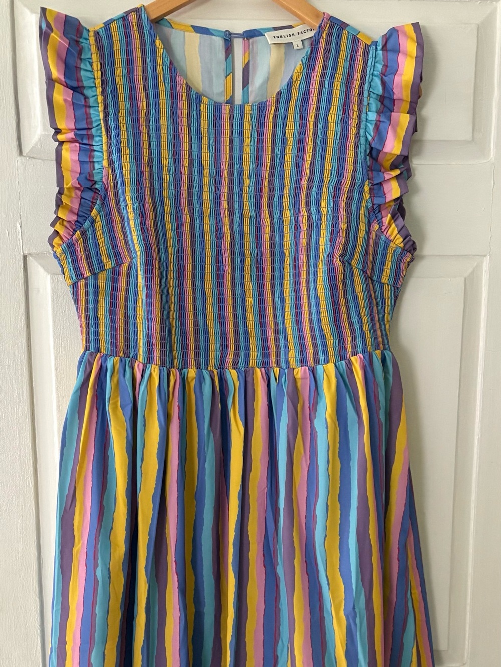 EUC English Factory Colorful Multi Stripe MIDI Dress Size Large